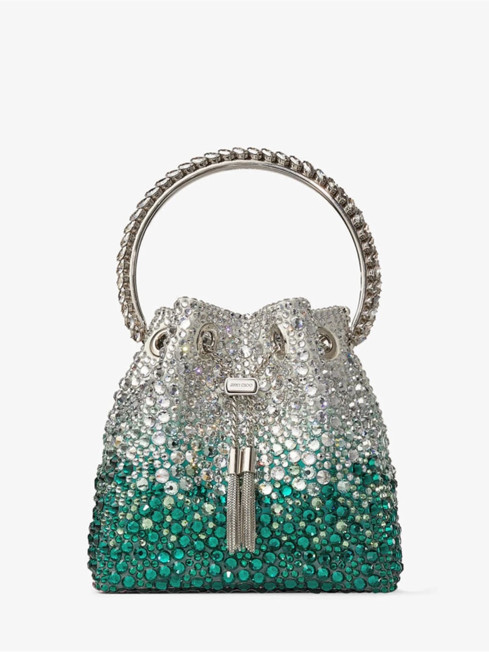 JIMMY CHOO Bon Bon Crystal-Embellished Bucket Bag Silver $4,995